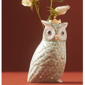 NEW Anthropologie Winterland Ceramic Owl Bud Vase